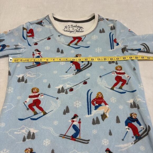 PJ Salvage Retro Ski Girls 2 pc. Vintage Velour Waffle Pajama Set Blue Size L - Picture 8 of 14